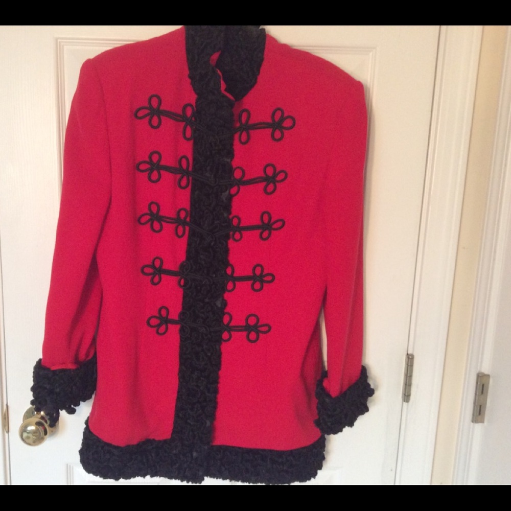 A red and black jacket from henri bendel